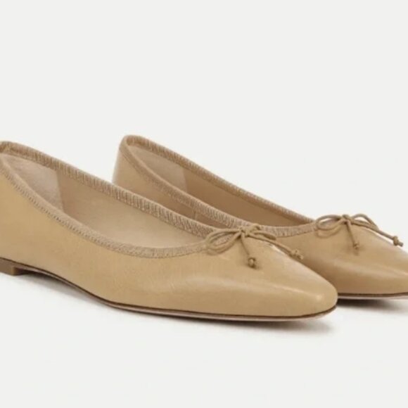 Veronica Beard Shoes - Veronica Beard Size 7 M Catherine Leather Ballet Flat Tan With Bow